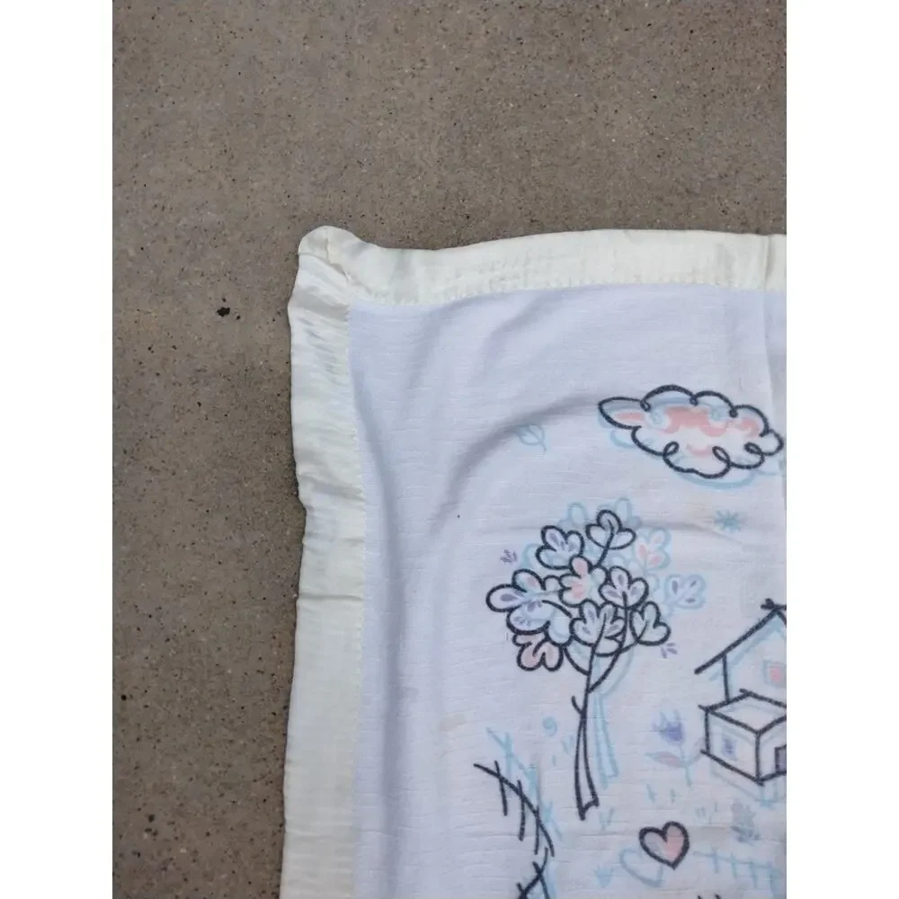 Vintage Cotton Baby Blanket Farm House Goose Cow Horse Dog 33x36